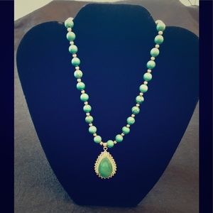 Malachite beads w/ jadite pendant surrounded by CZ